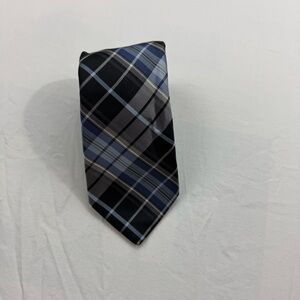 301. 1901 Black‎ and Blue Plaid Silk Tie
